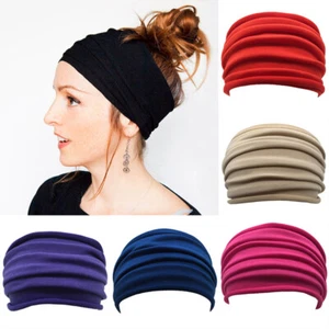 Women Yoga Sports Wide Headband Elastic Boho Hair Band Head Wrap Wristband Girls - Picture 1 of 25