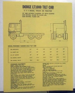 1974 Dodge LT1000 Tilt Cab 6x4 Diesel Truck Tractor Sales Sheet - Picture 1 of 2