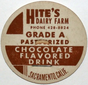 Vintage milk bottle cap HITES DAIRY FARM Chocolate Drink Sacramento California - Picture 1 of 2