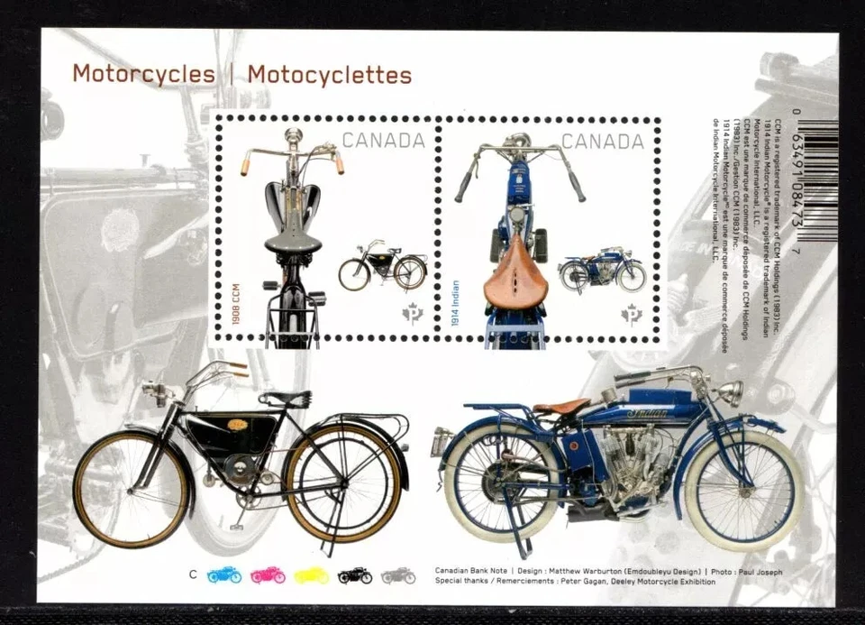CANADA - SOUVENIR SHEET - VFNH - SCOTT 2646 - Motocycles - 2013 - Image 1 of 1
