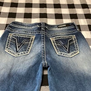 *ECC! VIGOSS CHELSEA CAPRI JEANS HERITAGE FIT taglia 9/10 x 21/23 blu navy metallizzato - Foto 1 di 10