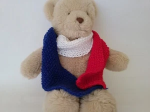 Teddy Bear Clothes, Red, White and Blue Hand Knitted Scarf - Picture 1 of 9