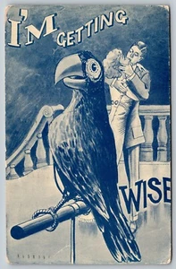 SCRANTON PA humor comic 1912 I'M GETTING WISE parrot kiss vtg ant Postcard A70 - Picture 1 of 2