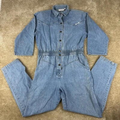 Macacão jeans vintage anos 80 IDEAS azul jeans médio cintura apertada - Imagem 1 de 4