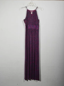 Maxi Vestido LOFT Púrpura Azul Marino Estampado Correa de Espagueti Halter Ojo de Cerradura Corpeado Talla S - Imagen 1 de 4