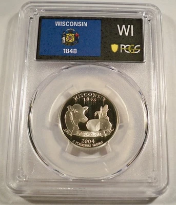 2004-S 25c SILVER PCGS PR70DCAM WISCONSIN QUARTER PROOF DEEP CAMEO PR 70 DC WI - Image 1 of 4