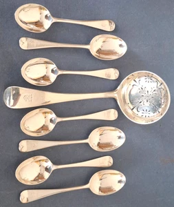 HRH Princess Mary's Antique Sterling, Strainer, Teaspoons, and plated Ladle - Picture 1 of 17