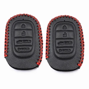2Pcs Black Leather For 2022 2023 2024 Honda Civic Accord HR-V 4 Buttons Key Fob - Picture 1 of 4