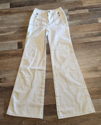 Vintage 70’s Girls Women’s Bell Bottoms Flare Jeans Size 24 X 33.5 White Luv It - Image 1 of 4