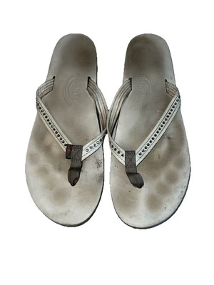 Rainbow Women’s Sandals Size 9N White Flip Flops Rhinestones - Image 1 of 4