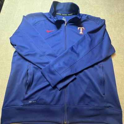 Texas Rangers Jacket Mens XXL Blue Nike Dri Fit Full Zip Logo Embroidered - Image 1 of 4