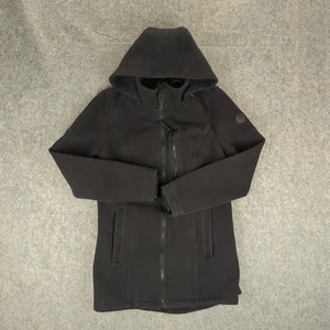 Andrew Marc giacca donna piccola nera con cappuccio zip intera media lunghezza cappotto tasche - Foto 1 di 8