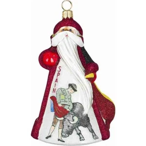 Papá Noel Español con Torero Vidrio Polaco Glitterazzi Adorno de Navidad Nuevo - Imagen 1 de 3