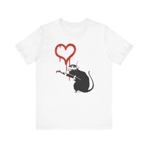 Street Art T-Shirt, Banksy Love Rat Tee, Graffiti Graphic Shirt, Urban Wear - Picture 1 of 5