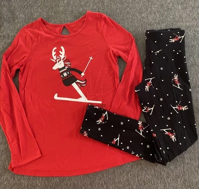 Camisa Justicia 12 Pantalones 10 Rojo Negro Reno Unicornio Vacaciones Niñas Pijama Conjunto Foto 1 de 4