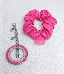 CLINIQUE Pink Circle Keychain With Logo & Pink Hair Tie Scrunchie - Picture 1 of 14