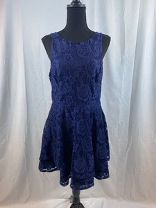 Juniors Size XL Navy Blue Lace Lined Fit N Flare Mini Dress - Picture 1 of 8