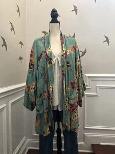 FLOREAT Loved By Anthropologie Womens Floral Rayon Kimono Jacket Size M/L Boho - Picture 1 of 18