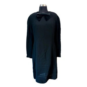 Vintage Laura Ashley Black Wool Dress & Velour Bow Size 12 Goth Wednesday Addams - Picture 1 of 8