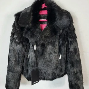 NWT~$1195~DSQUARED2~KIDS 8~BLACK GENUINE LEATHER REAL FUR BIKER MOTO COAT JACKET - Picture 1 of 22