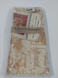 NEW 4 Pack Bardwil Linen Dinner Napkins    Vineyard Wine Label Pattern 17x17" - Picture 1 of 4