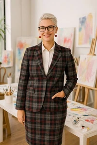 Vtg Pendleton Womens Skirt Suit 12 Red Gray Wool Tartan Plaid Academia Preppy  - Picture 1 of 22