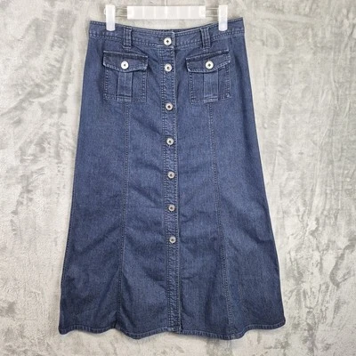 Talbots Womens Button Front Denim Maxi Skirt 4 Blue  A-Line Fit Flare Modest Y2K - Image 1 of 4
