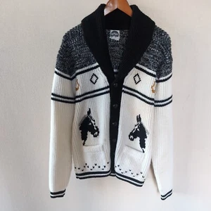 Vtg Miller Cardigan Horse Cowichan Heavy Knit Sweater Western Wear Rancher - Picture 1 of 24