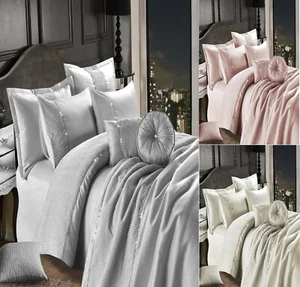 EMBROIDERED LEONA 100% Polyester Duvet Quilt Cover Set, Bed Set Or BedSpread C/C - Picture 1 of 7