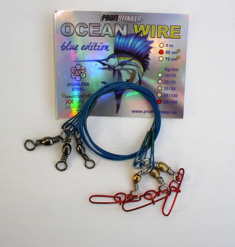 Profi Blinker Ocean Wire Stahlvorfächer 3er Pack/25kg, 35kg, 55kg - je 50cm lang - Bild 1 von 1