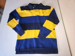 Polo Ralph Lauren long sleeve Striped Blue Yellow Rugby Shirt Black Mid Drift - Foto 1 di 8