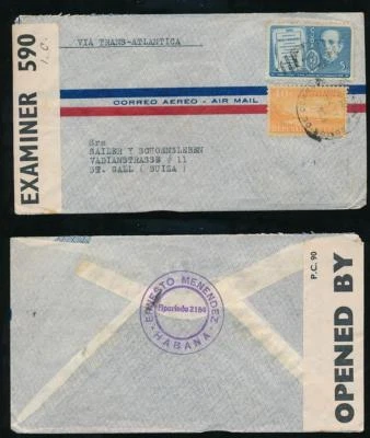BERMUDAS CENSOR INTERCEPTADO 1942 CARIBE ERNESTO MENÉNDEZ HS CORREO AÉREO 590 IC Foto 1 de 3