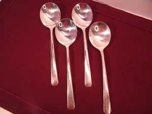 4 Oneida Silverplate 1881 Rogers BROOKWOOD BANBURY Round Gumbo Soup Spoons 7" - Picture 1 of 5