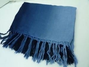 HANNA ANDERSSON Large Blue Viscose Fringed Scarf or Stole - 40 X 70 Inches K-44 - Picture 1 of 4