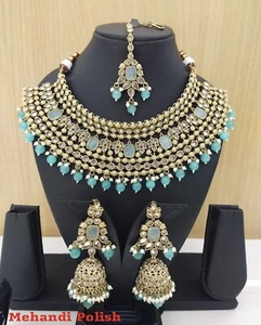 Indian Jewelry Choker Set Bollywood Style Mehandi Plated Birthday Party Wear Set - Picture 1 of 1