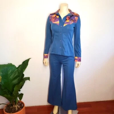 Funky Vintage 70s Leisure Wear Bell Bottoms Set S/M - Image 1 of 4