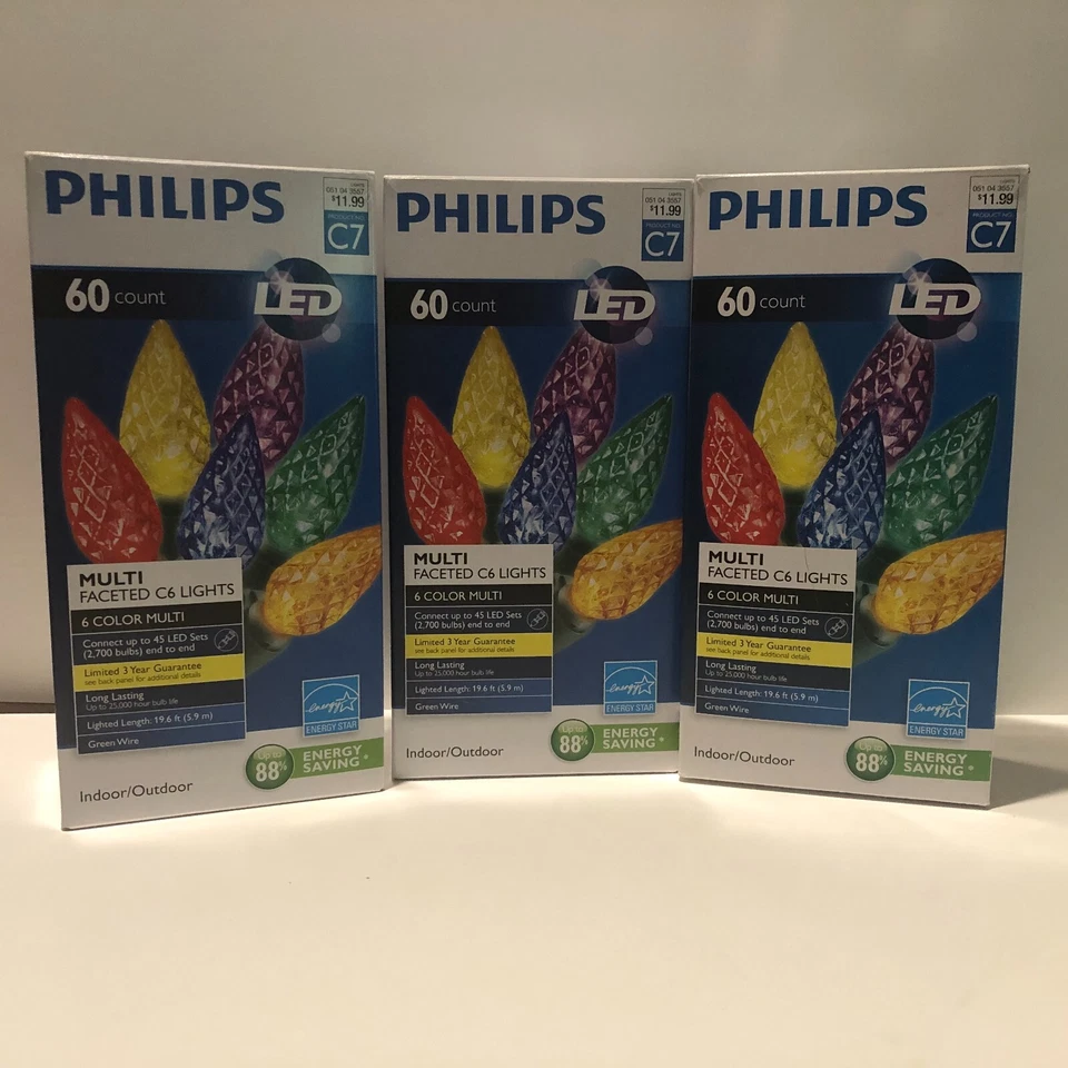 2 luces de cadena Philips LED facetadas de cono de pino Navidad C6 60 quilates 19,6 pies Foto 1 de 4