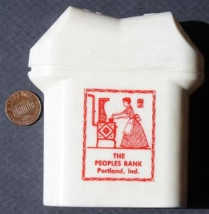 Juego de agitadores de sal y pimienta autónomos Portland Indiana The Peoples Bank de la década de 1960 - - Imagen 1 de 3