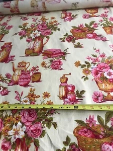 Vintage Kitchen Home Dec Fabric BTY 36x45 Fruit Floral Vase Kitschy Colonial - Picture 1 of 2