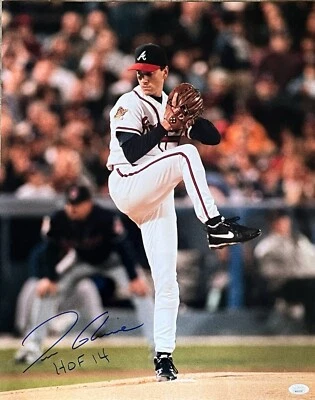 Tom Glavine Autographed Atlanta Braves 16x20 Baseball Photo (JSA)  HOF 14 Insc.  - Image 1 of 2