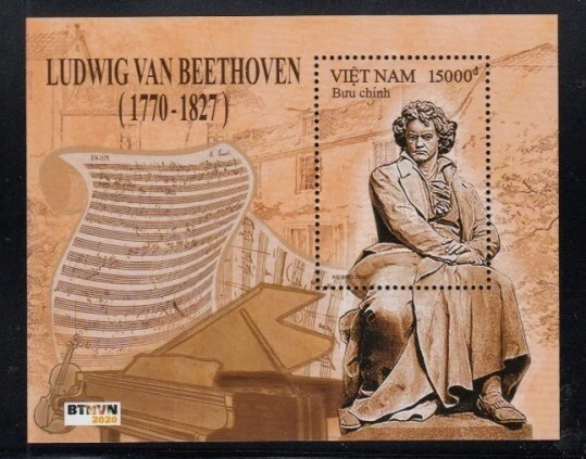 VIETNAM 250 aniversario del nacimiento de Ludwig van Beethoven MNH hoja de recuerdo Foto 1 de 1