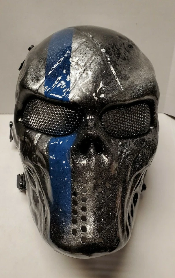 "Thin Blue Line" Airsoft Mask with Mesh USA Seller Custom Painted by an American — 第 1/4 张图片