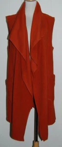 NWT NEW Le Moda Fleece Orange Spice Open Drape Slvless Long Polar Vest One Size - Picture 1 of 4