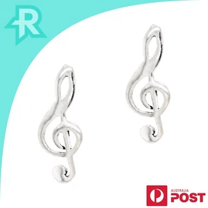 Treble Clef Music Symbol Sterling Silver 925 Stud Earrings - Picture 1 of 5