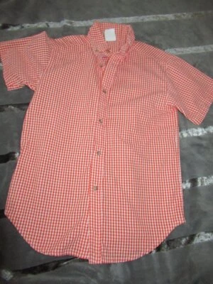 Camisa botão manga curta Kelly's Kids xadrez laranja seersucker meninos 7 8 nova sem etiquetas - Imagem 1 de 2