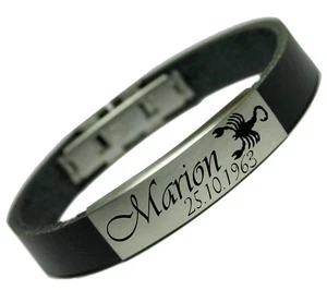 Lederarmband Sternzeichen & Wunschgravur Horoskop Waage Skorpion Steinbock Neu - Bild 1 von 6