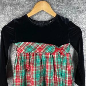 Hartstrings Dress Girls 6X Black Velvet Top Gold Metallic Red Green Plaid Skirt - Picture 1 of 11