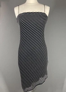 VTG 90s Y2K Dress Black White Spaghetti Straps Size L Asymmetric Woven Stretch - Picture 1 of 12