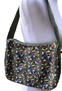 Disney Mickey Mouse Purse Olive Green 9 x 10 in Nylon Wide Strap Easy Clean - Picture 1 of 7