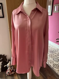 Zara Loose Fit Pink Silk Feel Shirt. NEW with Tags. Hidden Buttons - Picture 1 of 9